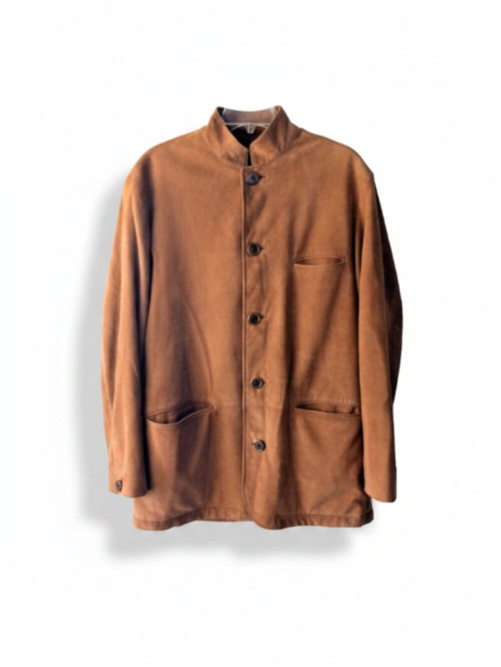 J Peterman Cognac Brown Suede Leather Driving Coat Wool Lined Mens M 24x32